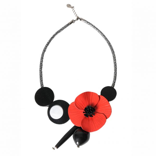 collier fleur coquelicot en cuir