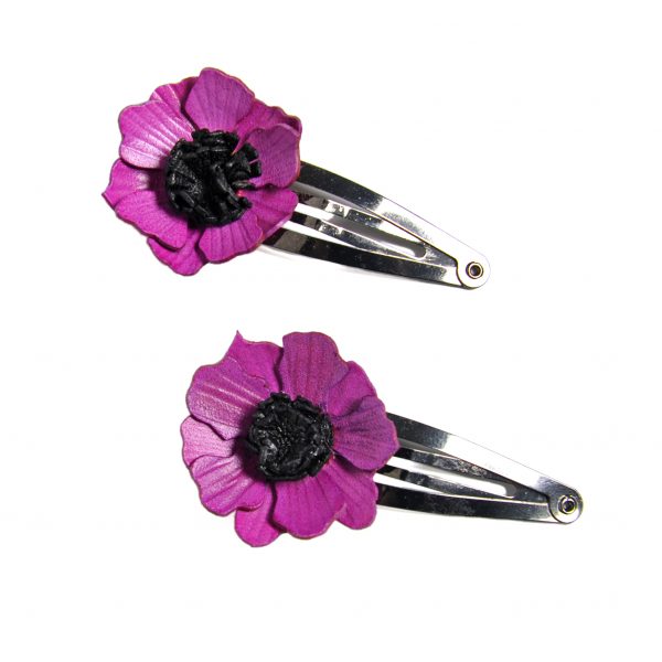 barrette fleur en cuir