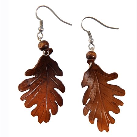 boucles d'oreilles feuille de chène en cuir